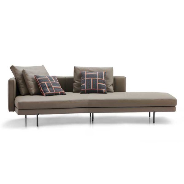 Elegant Italian design sofa leather chaise with alloy metal legs